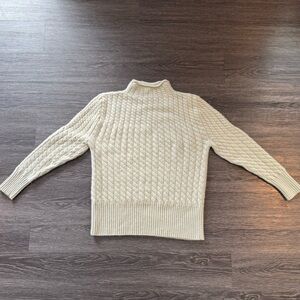 100% Cashmere Haven Well Within Sweater Cable Knit Roll Neck Woman Lg Pale Green